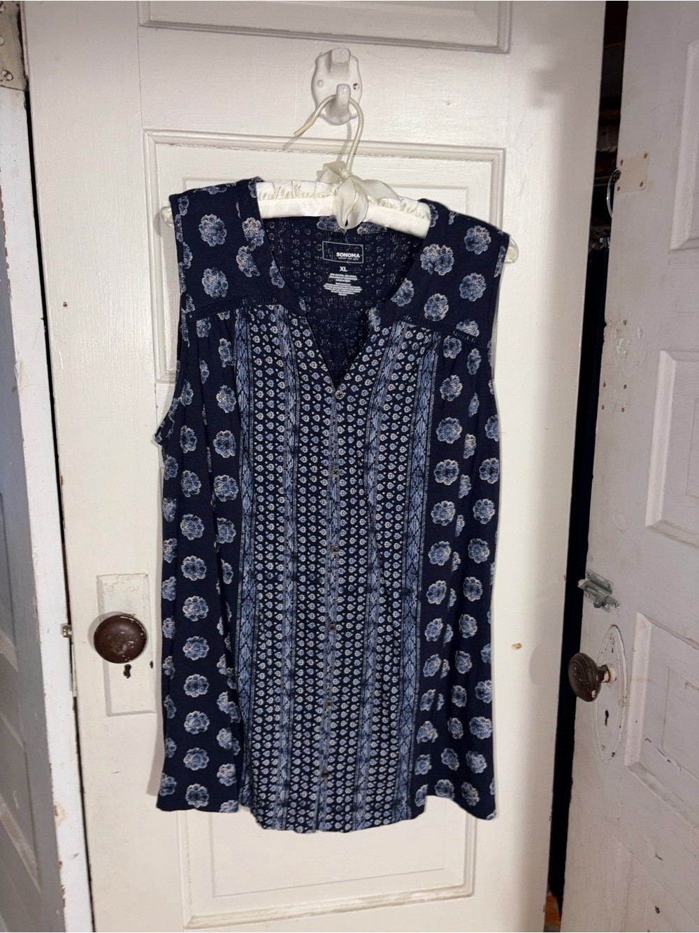 Sonoma Navy Blue Printed Sleeveless V-Neck Tunic